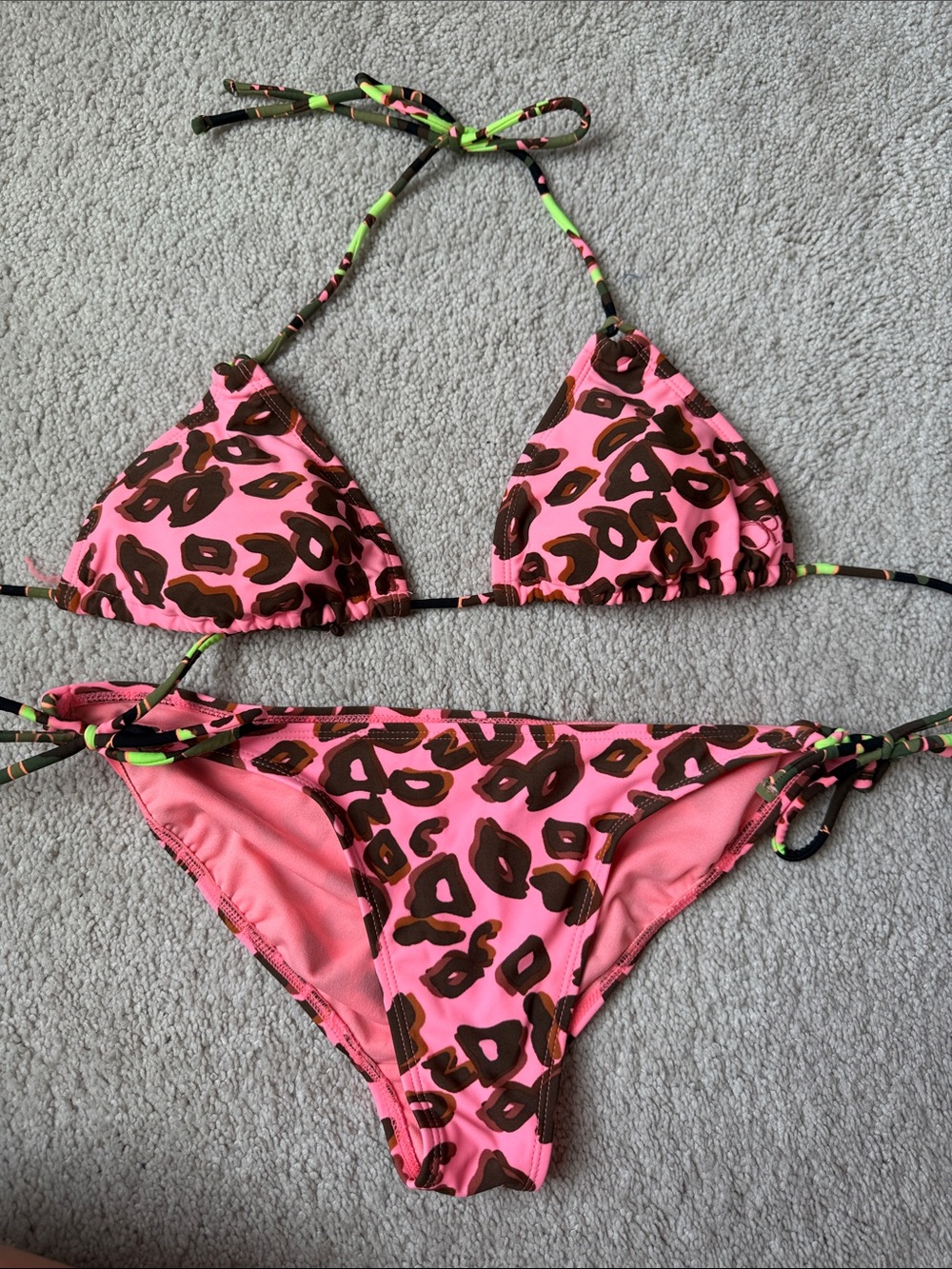 OP Pink Brown Leopard Print Triangle Bikini